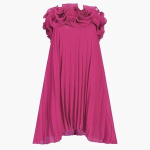 Commense Strapless Ruffled Pleated Cocktail Dress - Hot Pink